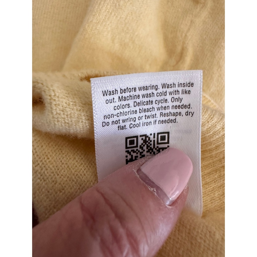 Lauren Conrad Yellow V-Neck Puff Sleeve Pointelle Knit Sweater Top Womens Medium - Picture 5 of 8